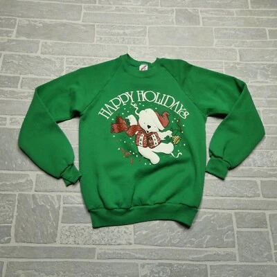 Suéter de Vacaciones Jerzees Años 80 DE COLECCIÓN Adulto M Verde Cuello Redondo Sudadera Estampado Abullonado Foto 1 de 4