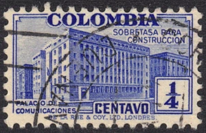 1940 Colombia SC# RA8 - Post & Telegraph Building - Postal Tax Stamp - Used - Picture 1 of 2