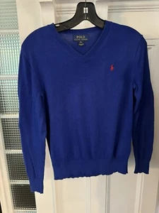 Polo Ralph Lauren Boys Pullover V-Neck Sweater W/elbow Patches Sz M 10-12 - Picture 1 of 11
