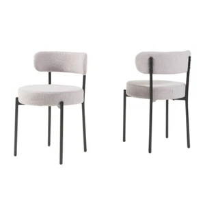 Modern Dining Room Chairs,Mid-Century Round Upholstered Boucle Kitchen Chairs - Picture 1 of 16