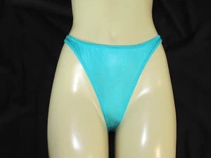 Vintage Partners Mervyns silky nylon Shiny thong Panties size S 30 NWT 90s aqua - Picture 1 of 5