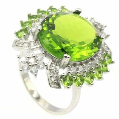 Anello Argento 925 Con Pedidoto Verde E Citrino Per Giubileo,Matrimonio,Fedina - Immagine 1 di 4