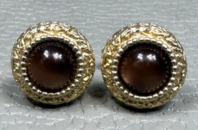 Vintage Brown Lucite Yellow Gold Plated Cuff Links - Image 1 of 2