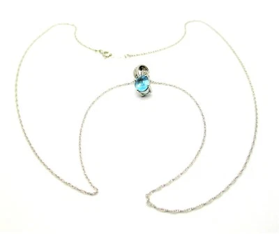 10K White Gold Helzberg Aquamarine & Natural Diamond Necklace and Pendant 18" - Image 1 of 4