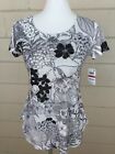 Style & Co Womens Floral Top Summer Casual Work Size Xs Black Knit Print Shirt