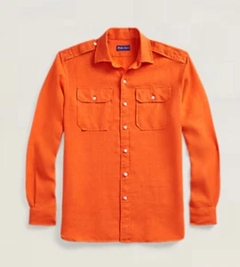 Ralph Lauren Purple Label Textured Linen Dobby Shirt Orange $495 size L - Picture 1 of 21