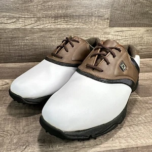 FootJoy GOLF Junior Originals Boys Golf Shoes White/Brown/Black 45041, Size 4 M - Picture 1 of 11