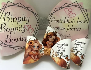PUMPKIN SPICE OTOÑO 4" TELA DE LONA IMPRESA LAZOS HACER SUS PROPIOS LAZOS PARA EL CABELLO - Imagen 1 de 4