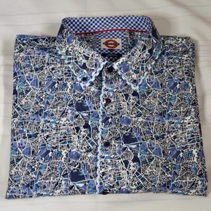 JERMYN & BOND Men's Dress Shirt Sz 5XL City Map Unique Blue White Exc Condition - Bild 1 von 17