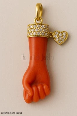 Ciondolo a mano Figa in argento sterling 925 con diamanti | Charm a cuore... - Immagine 1 di 2