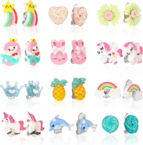 12 Pairs Kids Clip On Earrings for Girls, No Pierced Design Earrings,... - Picture 1 of 7