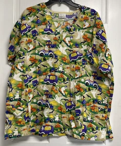 Fundamentally Cotton by White Swan Halloween Scrub Top 2XL ghost bat pumkins - Picture 1 of 17