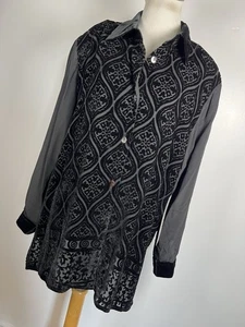Neu Diane Gilman L Large Hemd schwarz transparenter Samt Burnout Knopfleiste Damen L1 - Bild 1 von 6