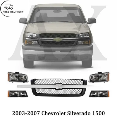 Conjunto de parrilla delantera y kit de faros para Chevrolet Silverado 1500 2003-2007 Foto 1 de 4