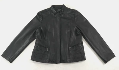 A.N.A  Genuine Lambskin Leather Motorcycle Biker Black Jacket  Women's XL - Image 1 of 4