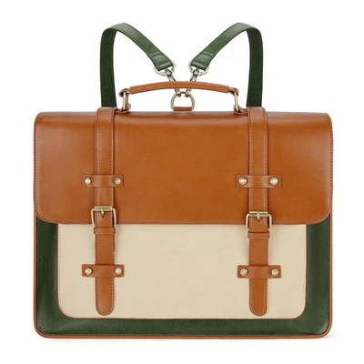 Bolso para portátil para mujer Bolso mensajero de cuero vegano Moda Maletín Verde-marrón Foto 1 de 4