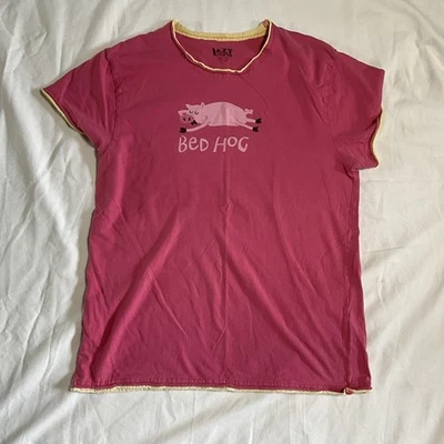 Lazy One Womens Pink Bed Hog Pajama Shirt Size Large - Image 1 of 4