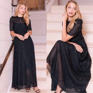 Nuevo con etiquetas Maxi Vestido Gal Meets Glam Jolene Negro Brillante Talla 4 en EE. UU. - Imagen 1 de 12