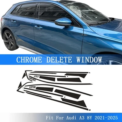 Guarnições de janela cromadas pretas brilhantes para Audi A3 8Y 2021-2025 - Imagem 1 de 4