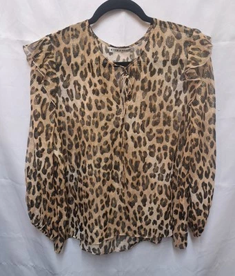 Блузка Alice Olivia Sissy леопардовый принт металлический чистый шелк рукав 3/4 размер L - Изображение 1 из 4