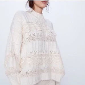Zara Ivory contrasting mock neck sweater Sz. S lace/crochet applique oversized - Picture 1 of 9