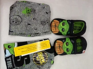 Boys' PJ Set Size Small (6) Lego Star Wars Baby Yoda 2pc Pajama Set Slippers - Picture 1 of 12