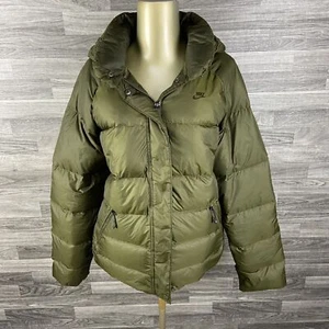 NIKE Snap & Zip Up Green Hooded Puffer Down Jacket Girl's Size Large - Picture 1 of 13