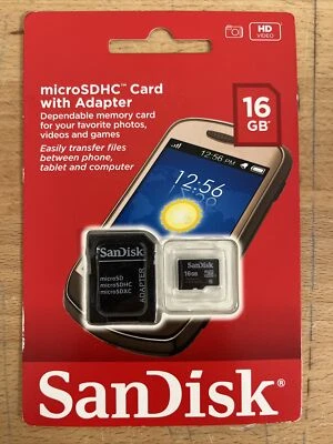 NEW SEALED SanDisk 16GB MicroSD Card w/ SD Adapter MicroSDHC 16 GB - Image 1 of 4