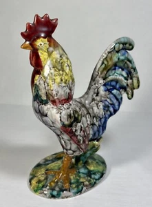 Italian Majolica Ceramic Art Rooster Figurine Hand Made Drip Glazed #152/38 - Picture 1 of 11