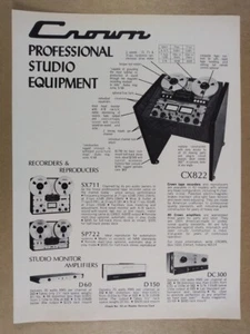 Crown CX822 SX711 SP722 D60 D150 DC300 1972 anuncio impreso vintage - Imagen 1 de 1