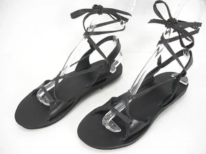 NEW VEZ SANDALS USA HANDMADE BLACK LEATHER OPEN TOE LACE UP SANDALS WOMEN'S 8 - Picture 1 of 11