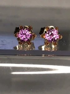 14K YG RUNDE NATÜRLICHE ROSA SAPHIR OHRRINGE. 4MM. .75TCW. - Bild 1 von 4