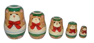 Juego de 5 muñecas anidadoras de oso de peluche Enesco vintage decoración navideña - Imagen 1 de 9