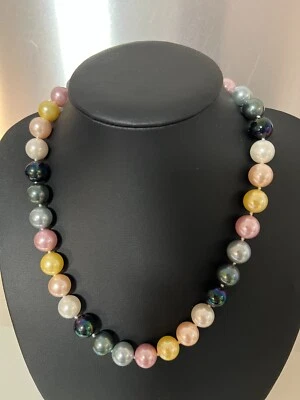 Muschelkernperlen Collier Kette 50 cm Magnet ! Multi Südsee tahit farben   12 mm - Bild 1 von 2