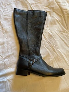 Damen Fitzwell schwarz Leder Reitstiefel kniehoch 8 M Reißverschluss gefüttert - Bild 1 von 16