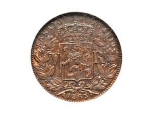 Portugal 1863: Luiz I copper Pattern 5 Reis TOP NGC MS 63 " only 1 "  🌈⭐🌈 - Picture 1 of 4