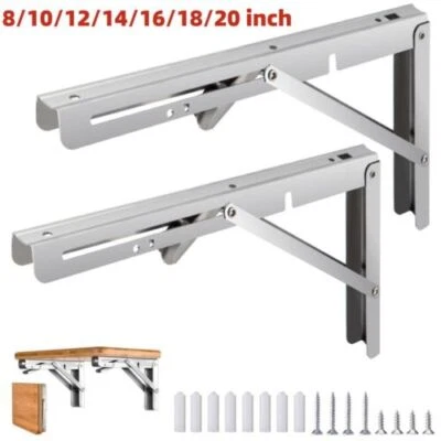 2/4x 8-20'' Folding Table Bracket Shelf Bench Heavy Duty Stainless Steel Hinges - Image 1 of 4