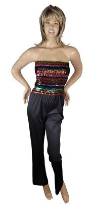 Vintage 70s JC Penney Fashions Rainbow Sequin Disco Halter Jumper Jumpsuit 13/14 - Image 1 of 4