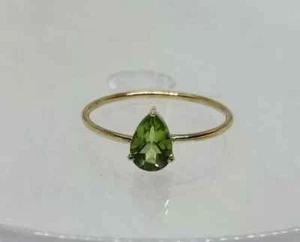 14k Yellow Gold Pear Cut Peridot Gemstone Ring Wedding Engagement Women Ring - Picture 1 of 7