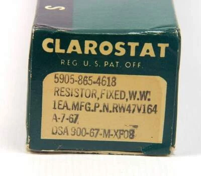 "NEW" CLAROSTAT RESISTOR   RW47V164 - 160 KILOHMS  210W  5% NSN 5905-00-865-4618 - Image 1 of 4