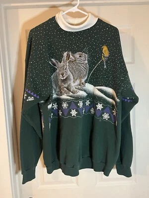 Sudadera De Colección Para Mujer Algodón Grove Diseños Conejos Conejito Pájaro Nieve Invierno XL Foto 1 de 4