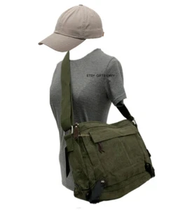 16 x 11 einfache klassische grüne Canvas Messenger Bag Qualität Laptop Schule Unisex Tasche - Bild 1 von 12