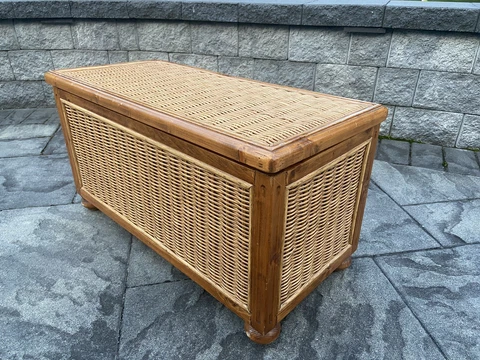 Mid Century Vintage Large Wicker & Wood Trunk Chest Storage 29.5x15.5” Cover