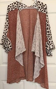 UMGEE Kimono Duster Open Front, Leopard Print Ruffle Sleeve, XL/1XL Flowey - Picture 1 of 12