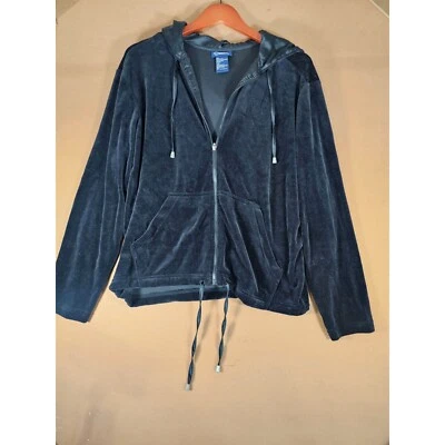 Sudadera con capucha elástica de terciopelo negro Catalina para mujer talla pequeña Foto 1 de 4