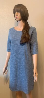 褪色荣耀蓝色毛圈针织 3/4 袖运动连衣裙 L 码 — 第 1/3 张图片