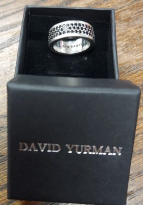 Anillo David Yurman Plata Esterlina 3 Filas Diamante Negro Banda Aerodinámica Talla 7.5 Foto 1 de 4