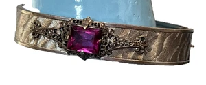 Antik Art Deco Armreif Armreif Armband rosa Edelstein silberfarben Schiebeverschluss - Bild 1 von 12