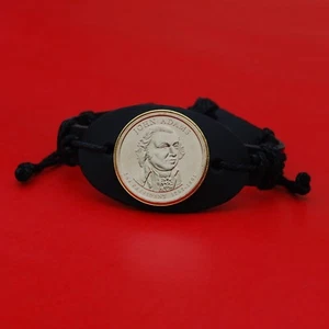 2007 Presidential Coin Genuine Leather Wristband Bracelet - John Adams - Picture 1 of 5