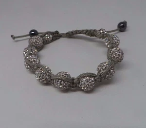 Silver Crystal and Hematite Grey Expandable Shamballa Bracelet Lucet Mundi - Picture 1 of 5